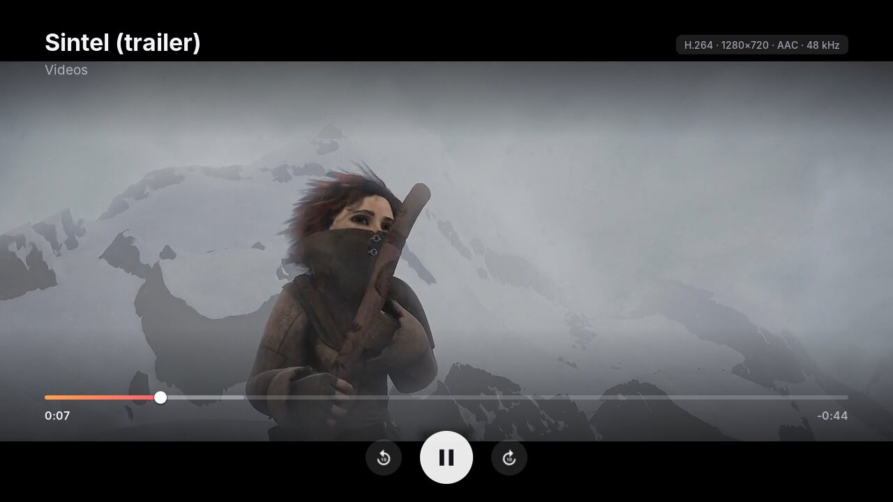 The video player showing the Sintel trailer with its controls